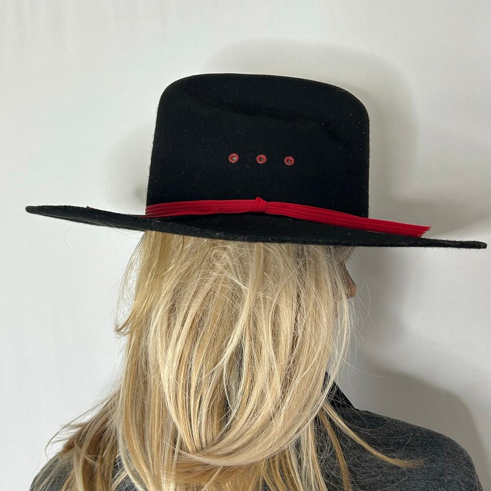 Vintage Rockmount Ranch Wear Black Felt Western Cowboy Hat Size 7 Red Band USA